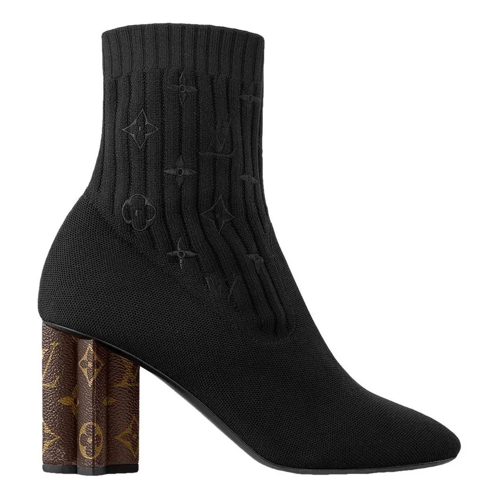Louis Vuitton Black Sock Heeled Boots with Monogram Heel